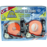 Lion 2 Piece Ratchet Tie Down Set 4.5m x 25mm Polyester Webbing 760kg Break Strength