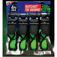 Lion 4 Piece Ratchet Tie Down Straps 25mm x 4m 225g Capacity