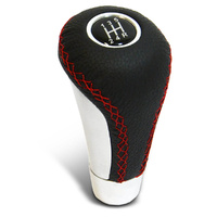 SAAS Leather Manual Gear Shift Knob With Red Stitching & Aluminium Insert