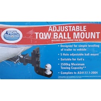 Ark Adjustable Tow Ball Mount With 50mm Chrome Tow Ball 2500Kg 4WD 4X4