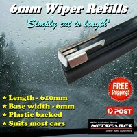 Windscreen Wiper Blade Replacement Rubber Plastic Backed 6mm x 610mm Universal