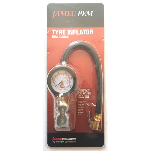 Jamec Pem Tyre Inflator Dial Gauge Clip On Chuck 0-145 psi