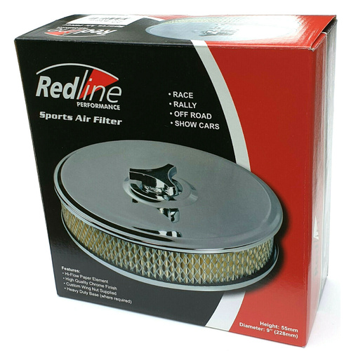 Redline Chrome Air Filter 9" Suits DFV DFEV 2bbl Weber & 180 Holley