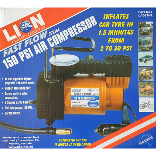 Auto Air Compressor 12 Volt 150 PSI Fast Flow Series With Carry Bag Car 4WD SUV