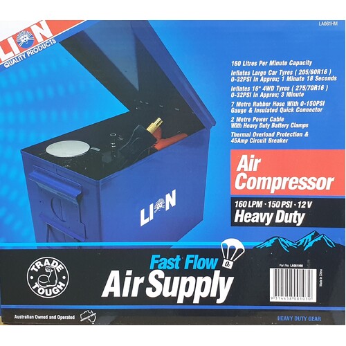 Lion Heavy Duty Fast Flow Air Supply Air Compressor 160LPM 150PSI 12V