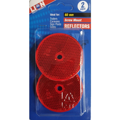 Lion 2 Piece 60mm Round Reflector Screw Mount [Colour: Red]