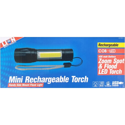 Lion Rechargeable LED Torch With Work Light & Case Home Camping Tradie Workshop