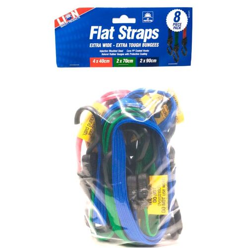 Lion Bungee Flat Strap 8 Piece Assorted Pack Extra Wide Extra Tough