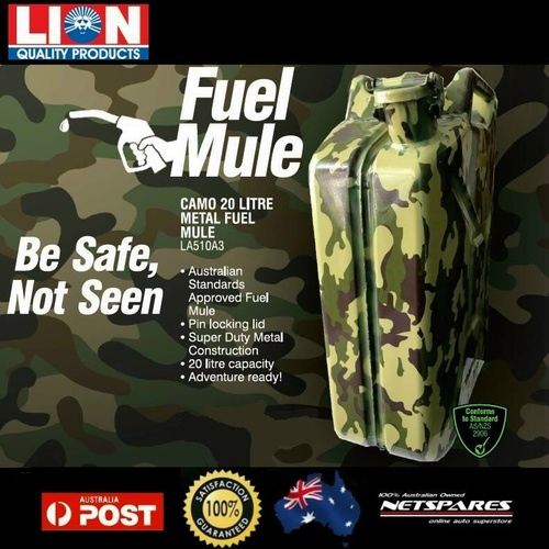 Lion Fuel Mule 20 Litre Camouflage Metal Jerry Can Auto Car SUV 4WD Off-Road