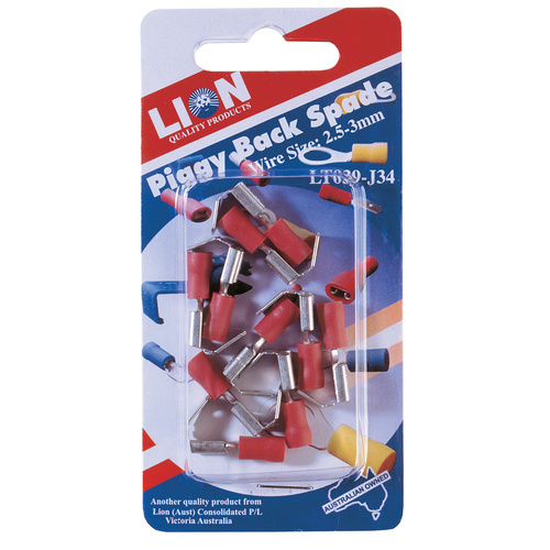 Lion Piggy Back Spade Terminals Electrical Wire Size 2.5-3mm [Colour: Red]
