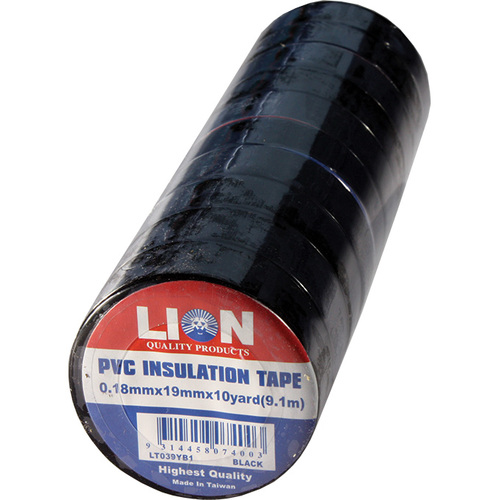 Lion PVC Electrical Insulation Tape Pack 10 Rolls [Size: 9.1m] [Colour: Black]