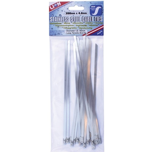 Stainless Steel Cable Ties 20 Pce Set Corrosion/Weather Resistant 200mm x 4.6mm