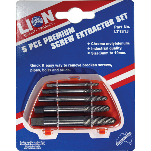 Lion 5 Piece Screw Extractor Set Bolt Stud Pipe Screw Remover