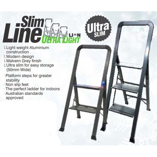 Lion Step Ladder Aluminium Slimline Lightweight [Size: 2 Steps]