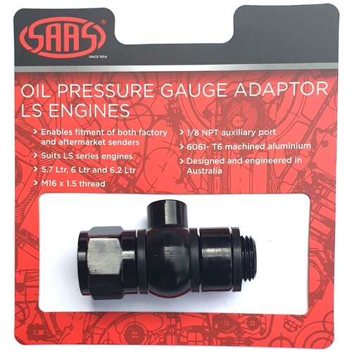 SAAS Oil Pressure Gauge Adaptor For LS Series Engines M16 x 1.5 Black