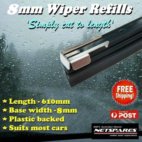 Windscreen Wiper Blade Replacement Rubber Plastic Backed 8mm x 610mm Universal
